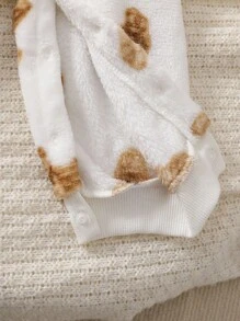 SHEIN Bộ đồ liền thân in hình gấu vải nỉ giản dị cho bé gái, mùa thu/đông - trắng - Xem 8