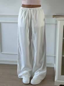 SHEIN EZwear Quần ống đứng dệt rộng rãi, mỏng cho nữ, vải nhẹ, thích hợp cho mùa xuân và mùa hè - Nhiều màu - Xem 11