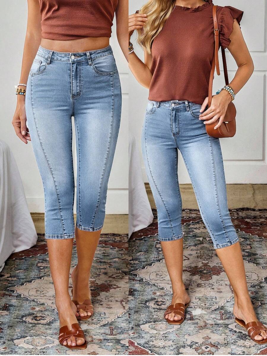 EMERY ROSE Quần Jeans Skinny Cạp Giữa Có Túi Cho Nữ - Rửa trung bình - Xem 1