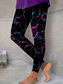 EMERY ROSE Women's Plus Size High Waisted Printed Leggings, Comfortable And Fitted All Year Round, High Waisted Leggings - Black - View 3