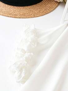 SHEIN LUNE Plus Size Elegant Solid Color Ruffle Trim Blouse For Summer - White - View 4