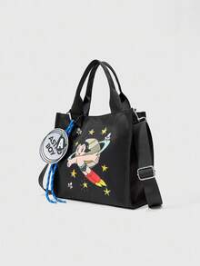 Astro Boy X ROMWE Women Retro Versatile Commuter Shoulder Tote Bag & Pendant - Black - View 4