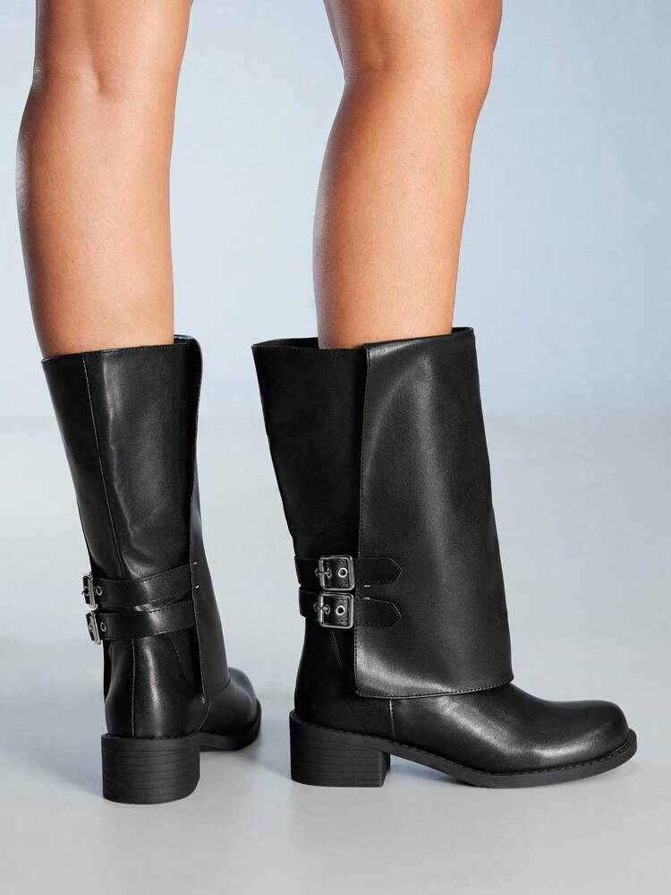 CUCCOO GRLICON Women's Chunky Heel Mid-Calf Boots, Y2K Punk Style, Suitable For Halloween, Christmas, Party Outfits