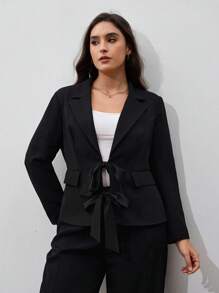 Chikora Plus Size Women's Fashionable Bowknot Business Blazer For Everyday Wear - Black - View 4