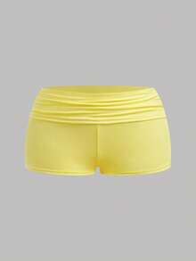 Girlism Teen Girls 2-Piece Set, Spring/Summer, New Year, Valentine's Day - Clean Girl Style, Yellow Ribbed, Sleeveless Top & Shorts, Summer Casual Solid Color V-Neck Cami Top & Shorts Set, Vacation Style, Holiday, Grey/Vintage Yellow Two Piece Set Summer 2 Piece Set Two Piece Set Teen Girl Teen Yellow Outfit Sleeveless Top Set - Yellow - View 6