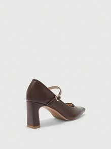 CUCCOO BIZCHIC Women's Casual Simple Solid Color Chunky Heel With Buckle Flat Shoes For Christmas Spring Shoes - Brown - View 8
