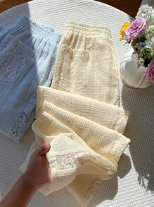 Comfortcana Quần dài thêu vá màu trơn thường ngày cho nữ - Nhiều màu - Xem 6