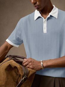 AKNOTIC Business Casual Áo thun polo tay ngắn in họa tiết "Old Money" dành cho nam, phù hợp mặc hàng ngày, đi làm, xuân/hè, nghỉ mát, tiệc tùng, đám cưới, cặp đôi, quà tặng bạn trai, đồ đi biển, quà tặng Ngày của Cha - Xanh và trắng - Xem 6