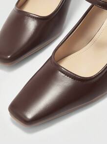 CUCCOO BIZCHIC Women's Casual Simple Solid Color Chunky Heel With Buckle Flat Shoes For Christmas Spring Shoes - Brown - View 7