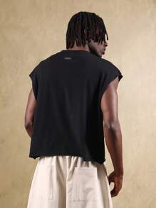 SUMWON Débardeur streetwear sans manches, style rétro hip hop, épaules dénudées, t-shirt sport muscle, logo graphique, mode urbaine unisexe, porter pour les festivals d'été, décontracté - Noir - Voir 2
