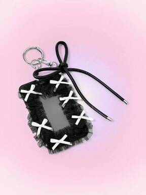 Kawaii Y2K Personalized Gothic-Style Leather Laced Bow Braided Rope Card Keychain