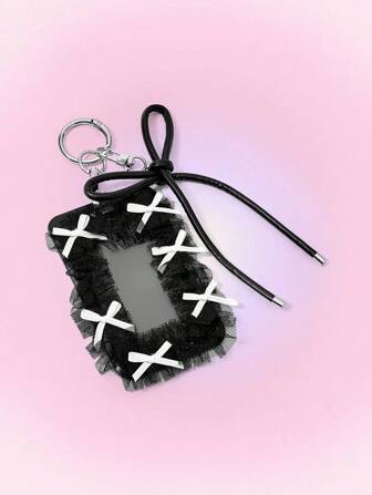 Kawaii Y2K Personalized Gothic-Style Leather Laced Bow Braided Rope Card Keychain