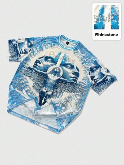 ROMWE MEN Prep 男士水钻装饰短袖 T 恤，适合日常穿着，春夏季