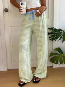 Aloruh Women's Casual Low Waist Drawstring Waist Dual Color Stripe Waistband Wide Leg Loose Pants - Multicolor - View 5