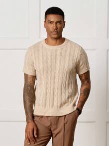 Manfinity CityGents Men's Old Money Twisting Flower Pattern Round Neck Short Sleeve Casual Knit Top - Multicolor - View 1