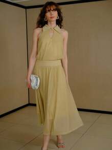 MOTF PREMIUM Vestido recogido con recortes - Caqui - Ver 7