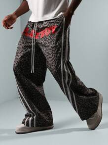 PLAYBOY X SUMWON 豹纹阔腿裤抽绳腰秋冬休闲街头服饰节日滑板风格 - 棕色 - 查看 4