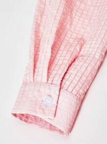 SHEIN Tween Girls Textured Shirt & Graphic Letter Print Tank Top With Shorts Set - Pink - View 6