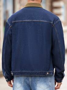 Manfinity Homme Herren Kontrast-Farbige Einfachreihige Lässige Denim Jacke, Herbst