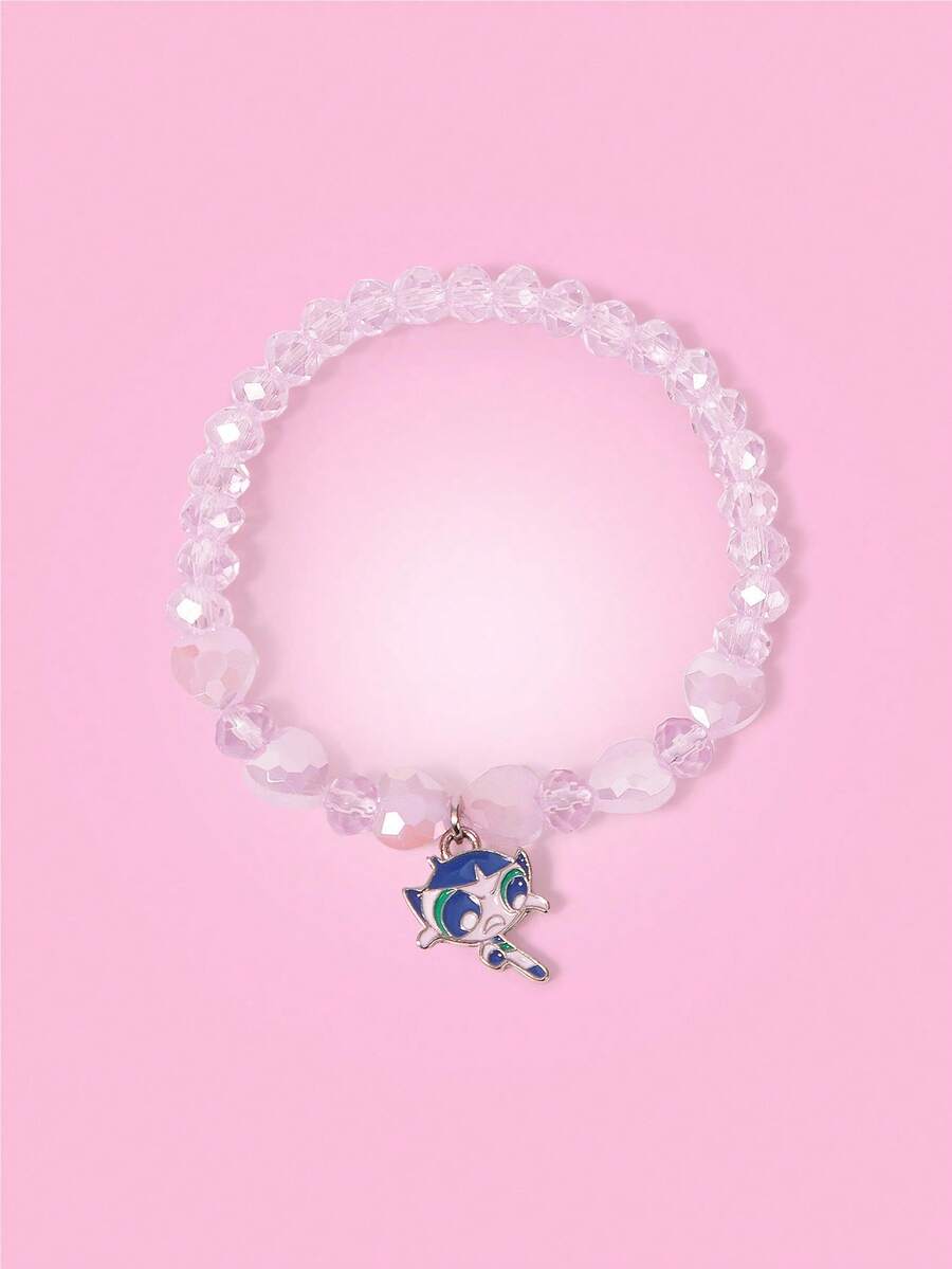 THE POWERPUFF GIRLS X SHEIN 毛茛花图案串珠手链 - 粉色 - 查看 1