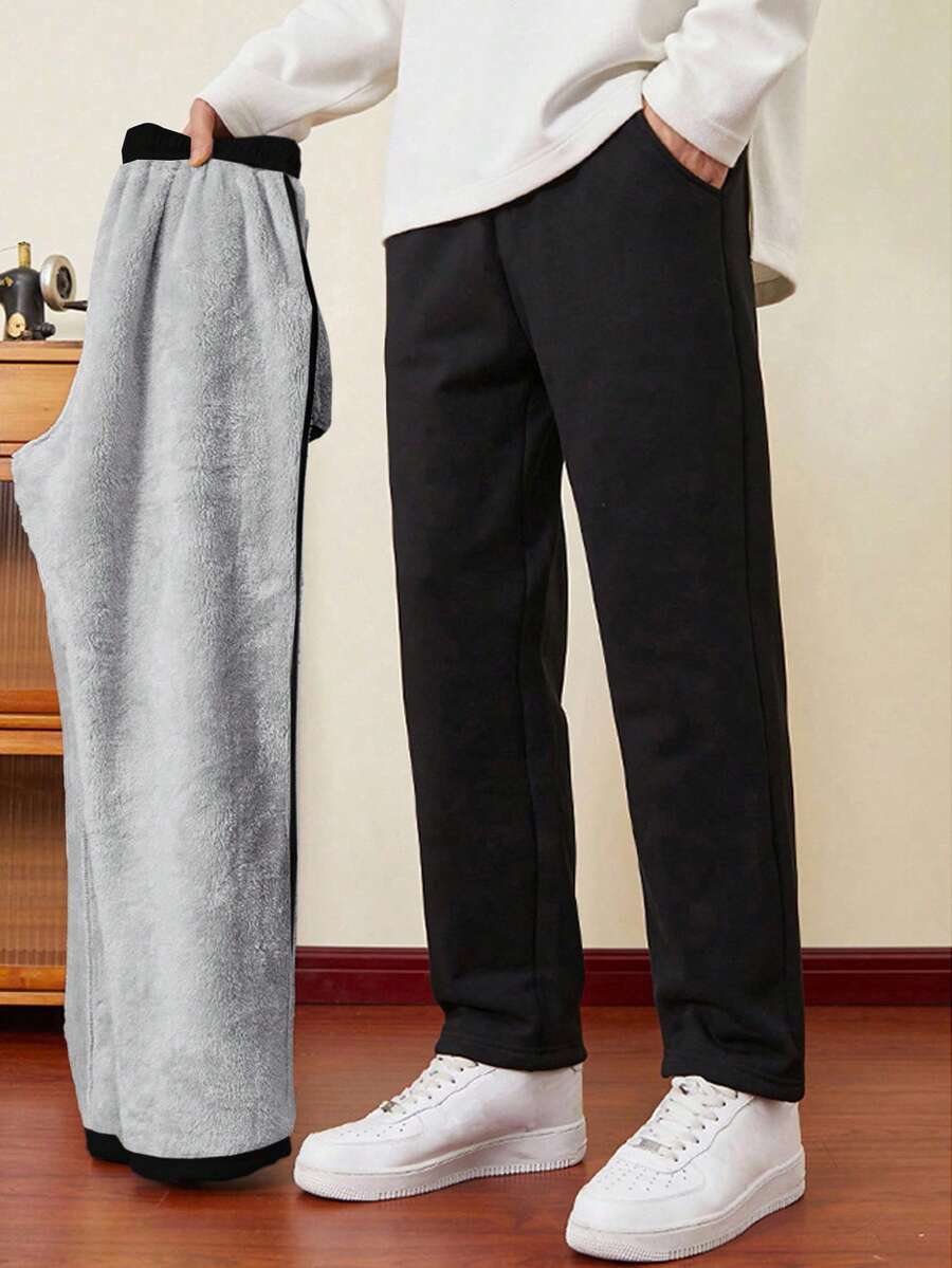 SHEIN 青少年男童平价黑色休闲裤,适合通勤、上学、日常穿着、旅行、运动,春、夏、秋、冬四季皆宜,保暖内衬,适合开学第一天或新学期穿着,宽松版型。 - 灰色 - 查看 1