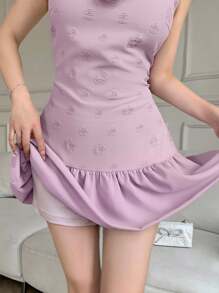 Modelyn Elegant 3D Flower Layered Hem Women Mini Dress - Pink - View 6