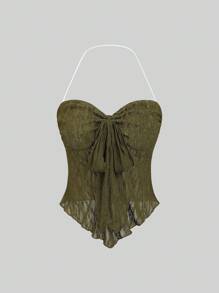 Sweetra Top corto de verano para mujer con cuello halter y nudo delantero, estilo Y2K