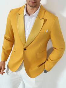Manfinity Bizformal Men Minimalist Lapel NeckLong Sleeve Fashionable Suit Jacket - Yellow - View 5