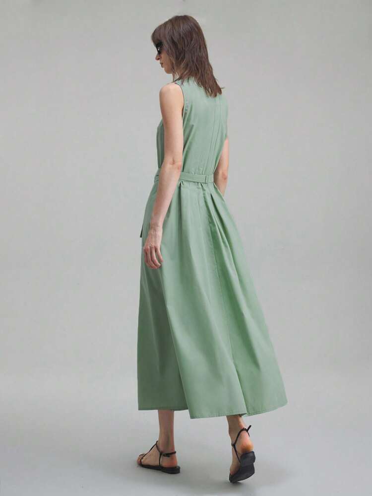2025 Summer & Autumn Casual Solid Color Sleeveless Dress, Sage Green Dress, Graduation Dress, Women's Casual Dress, Elegant Dress, Flowy Dress, Party Dress, Dignified Dress, Women's Holiday Dress, Beach Dress, Simple Dress