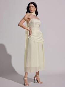 Modelyn 纯色围巾可拆卸抹胸扭腰喇叭下摆连衣裙 - 杏色 - 查看 8