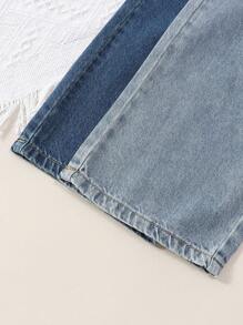 女童 Y2K 休闲松紧腰阔腿浅蓝色和中蓝色水洗宽松牛仔裤 - 彩色 - 查看 5