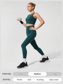 GLOWMODE Áo ba lỗ lưới hở lưng Powersculpt™ tập luyện cường độ cao chạy bộ tập luyện phòng tập có thể tháo rời cúp ngực - Màu xanh lá cây đậm - Xem 6