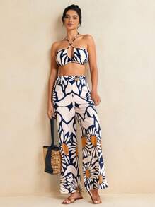 JIAN LASALA Floral Printed Straight-Leg Long Pants, Summer Vacation Casual Floral Vacation Pants, Resort Wear Rave Festival Vintage Homecoming SXY Fall Business Going Out Pants - Multicolor - View 7