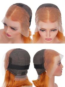 Orange #350 Bob Wig 100% Human Hair 13x4 Transparent Lace Front 180% Density Straight Pre Plucked Natural Hairline Install For Women - S350 - View 6