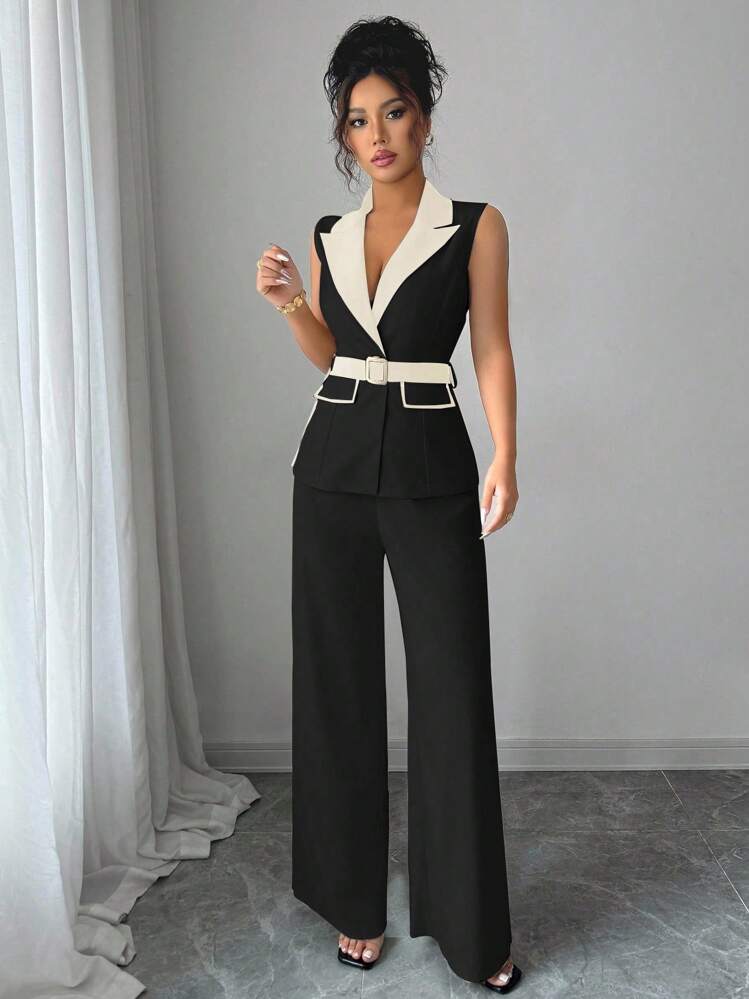 Elenzga Ladies Weave An Elegant Summer Vacation Two Pieces Set - Black - View 5