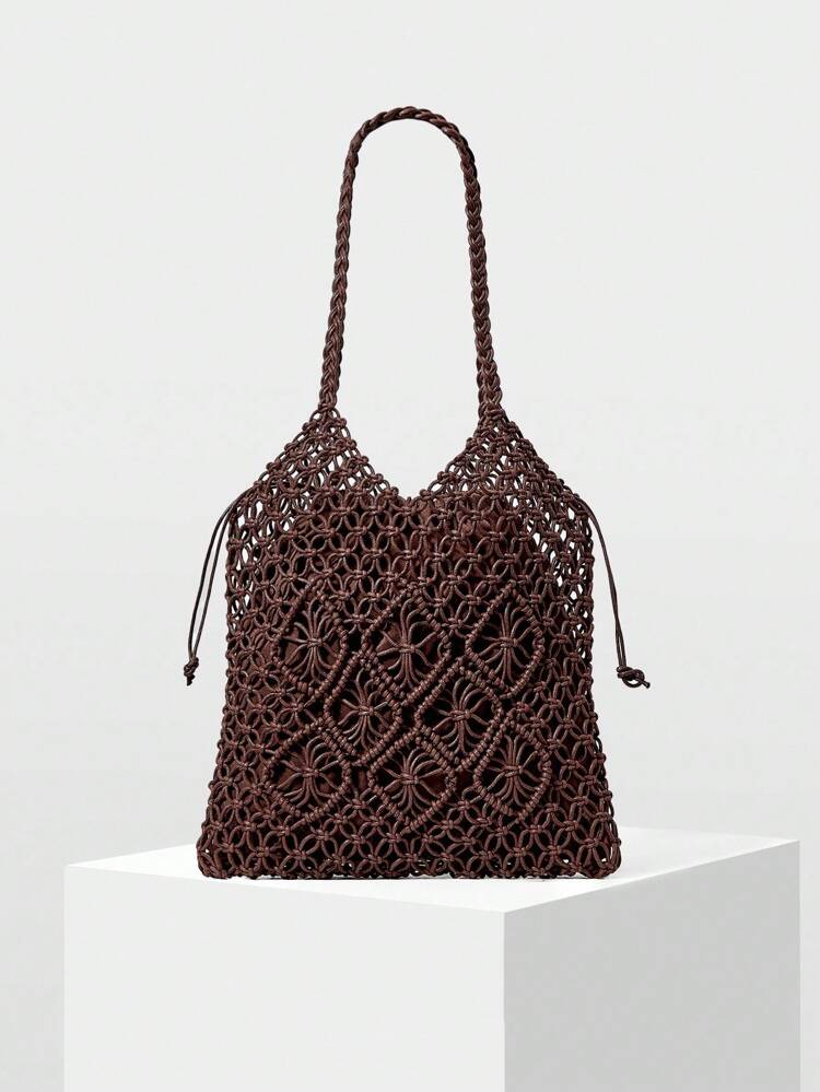 Borsa a spalla lavorata a maglia di grandi dimensioni, adatta per uso casual e pendolare, da donna