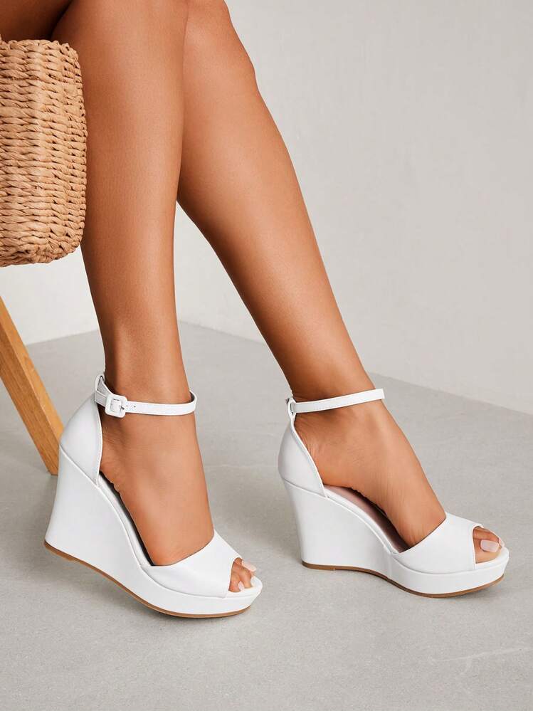 CUCCOO BIZCHIC Chaussures de femme à la mode, talons compensés à bout ouvert pour l'extérieur, chaussures de mariage pour l'été, talons pour la remise des diplômes, talons de soirée, chaussures de vacances, soldes d'été, basiques élégants, décontracté d'affaires, chic d'affaires, Noël, automne, Nouvel An, vacances - Blanc - Voir 7