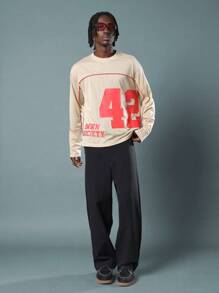 SUMWON Camiseta de equipo de estilo varsity de manga larga de malla, rendimiento atlético, estilo de baloncesto, ropa urbana, estilo activo y fresco de otoño, casual - Caqui - Ver 4