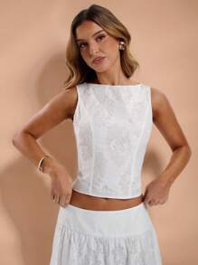 SHEIN BAE Women's Sexy Solid Color Lace Backless Tied Crop Tank Top, Summer - White - View 2
