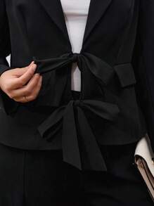Chikora Plus Size Women's Fashionable Bowknot Business Blazer For Everyday Wear - Black - View 5