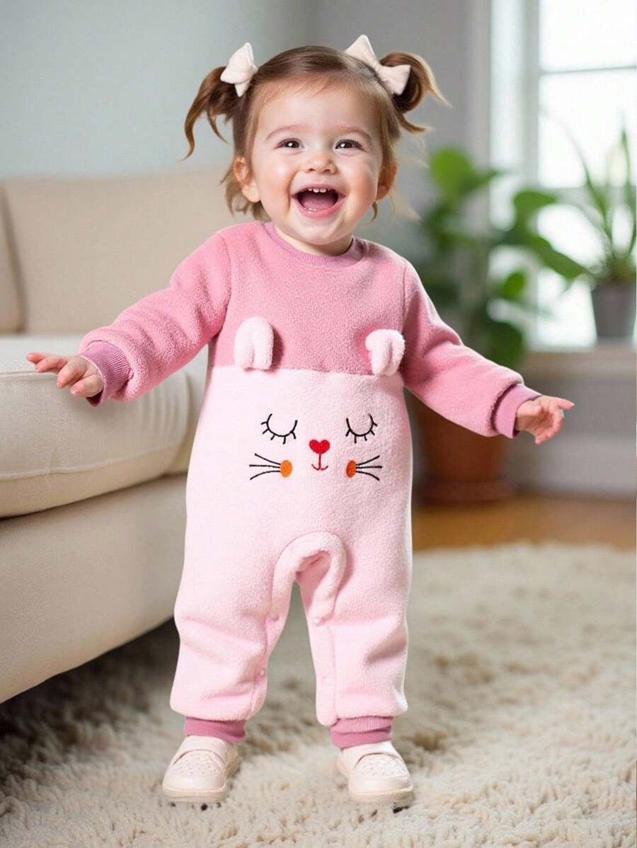 SHEIN Playful Pals Infant Girls' Cute Embroidered Patchwork Jumpsuit ...