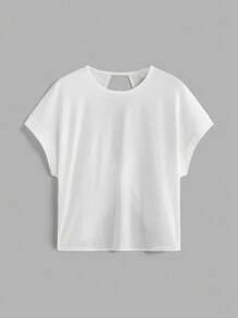 SHEIN Essnce 3件套女士夏季休闲圆领露背宽松短袖T恤套装，黑/粉/白，3件装露脐上衣，适合外出、返校穿着 - 彩色 - 查看 6