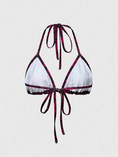 Grunge Punk Y2K Style Rose & Heart Graphic Rhinestone Embellished Bikini Top