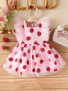 Glamorique Kids Baby Girl Pink Strawberry Glitter Tulle Tutu Dress, Popular Design - Pink - View 3