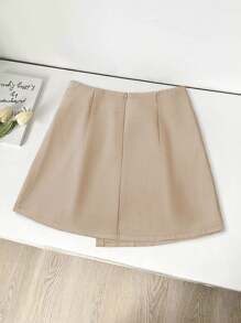 Franclia 毕业装休闲百搭吊带不对称下摆新款夏装卡其色纹理宽面料短裙女装裙子女装夏装夏装下装美拉德风格休闲装春季