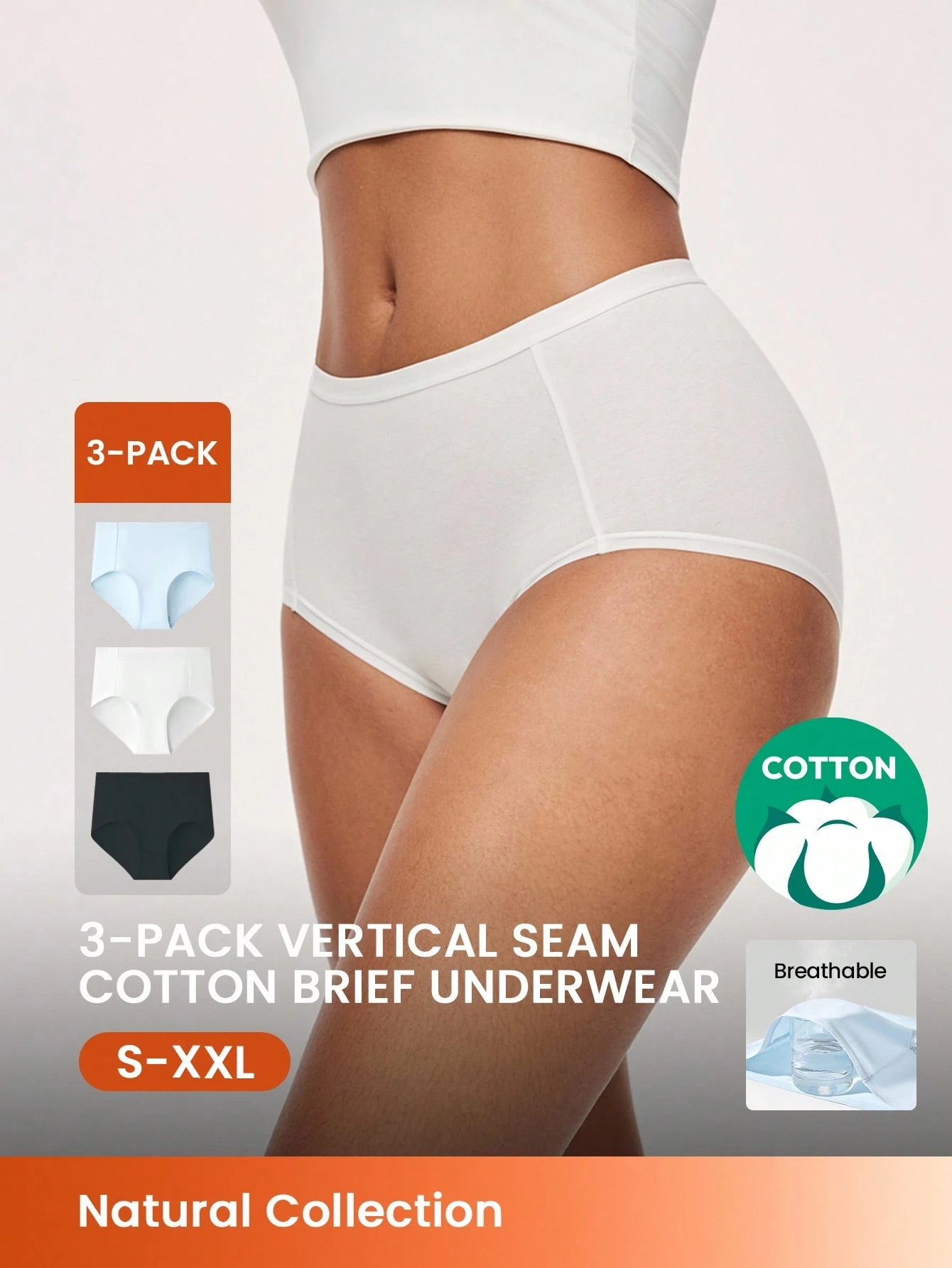 paquete de 3 bragas básicas de algodón ligero de talle alto para mujeres. También adecuado para adolescentes, jóvenes y niñas.