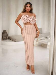 Xyvia Vestido elegante de mujer con corte tridimensional de flores - Rosa vieja - Ver 3