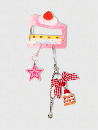 Kawaii 1pc INS Style Acrylic Strawberry Cake Cute Bag Charm