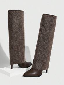 CUCCOO SZL Botas altas y estrechas de tacón alto con puntera puntiaguda, botas sexy tipo "chica mala" para mujeres - Caqui - Ver 8