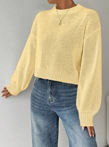 EMERY ROSE Áo len dệt kim cổ tròn tay dài đơn giản, màu trơn dành cho nữ, thu đông, mùa thu đông - Butter Yellow - Xem 4
